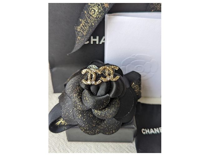 Chanel CC B14K Logo Ohrringe GHW, Kristallohrringe, Box, Quittung, Box Golden - Ansicht 17