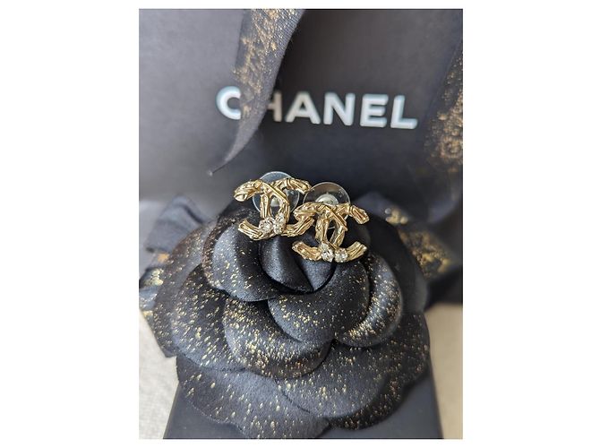 Chanel CC B14K Logo Ohrringe GHW, Kristallohrringe, Box, Quittung, Box Golden - Ansicht 2