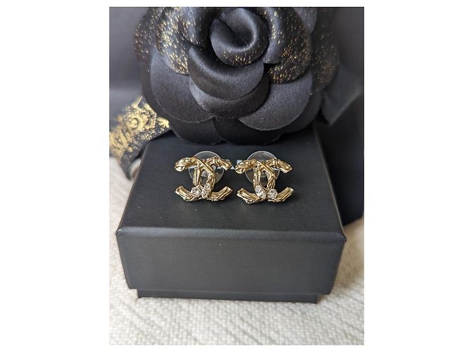 Chanel CC B14K Logo Ohrringe GHW, Kristallohrringe, Box, Quittung, Box Golden - Ansicht 3