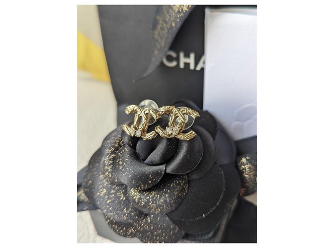 Chanel CC B14K Logo Ohrringe GHW, Kristallohrringe, Box, Quittung, Box Golden - Ansicht 4