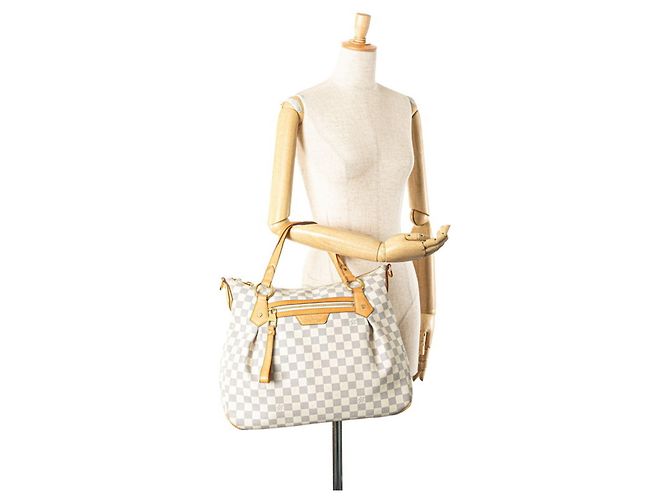 Borsa tote Louis Vuitton Damier Azur Evora MM Bianco - vista 11