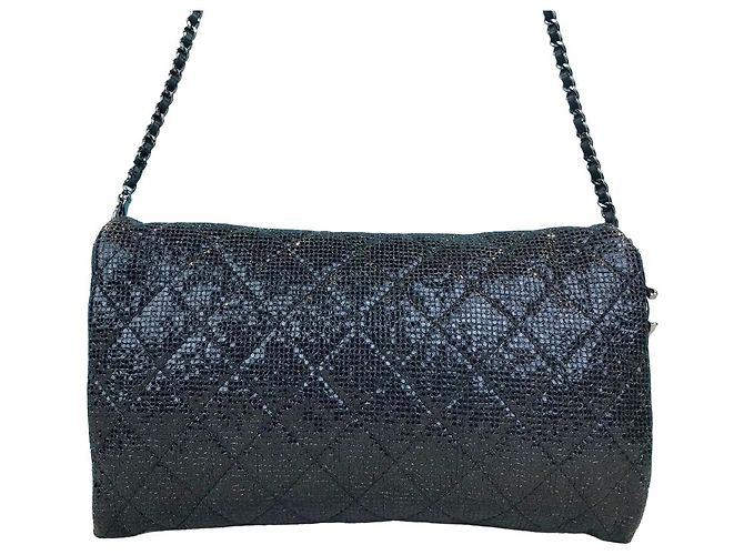 Pochette Chanel WOC in tessuto glitter e pelle nera Nero - vista 4
