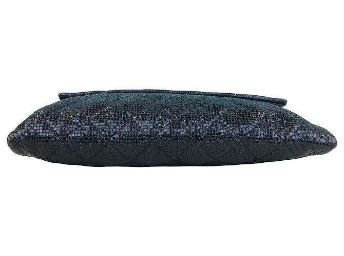 Pochette Chanel WOC in tessuto glitter e pelle nera Nero - vista 5