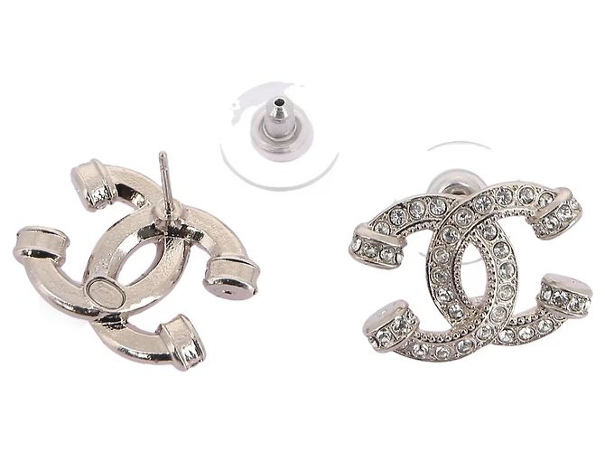 Chanel Ohrringe aus silbernem Metall und Strass - Ansicht 4