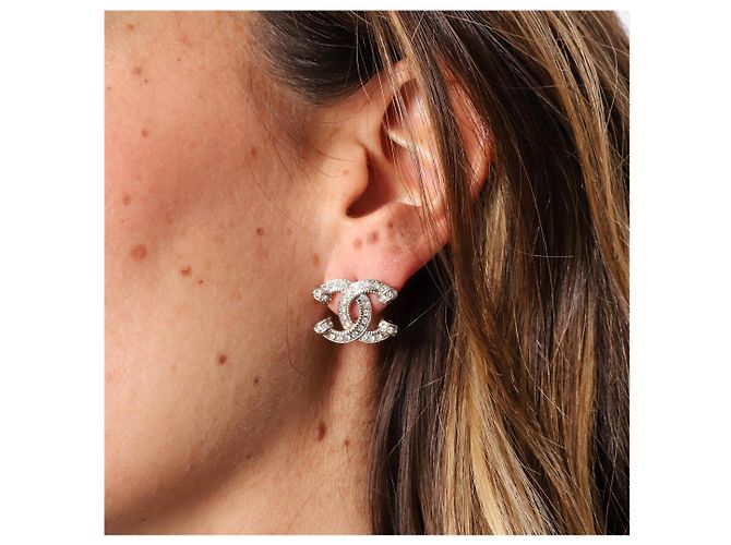 Chanel Ohrringe aus silbernem Metall und Strass - Ansicht 5
