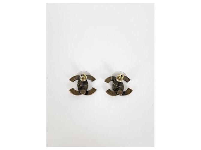 Orecchini Chanel CC oro invecchiato e ottone nero D'oro - vista 2