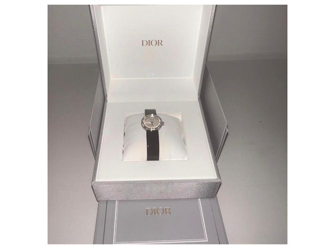 Dior D de Dior Uhr Weißer Perlmutt und Diamanten Schwarz - Ansicht 2