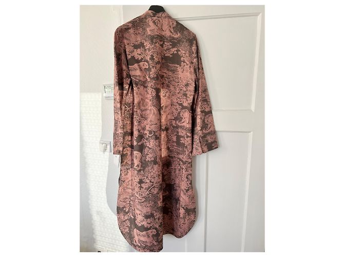 Vestido maxi camisa Dior Riviera rosa algodón seda - vista 11
