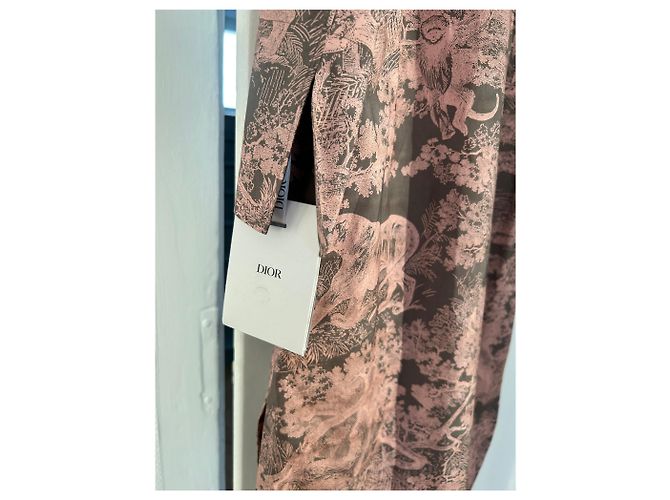 Vestido maxi camisa Dior Riviera rosa algodón seda - vista 14