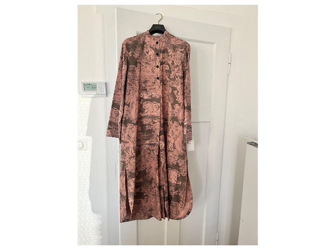 Vestido maxi camisa Dior Riviera rosa algodón seda - vista 6
