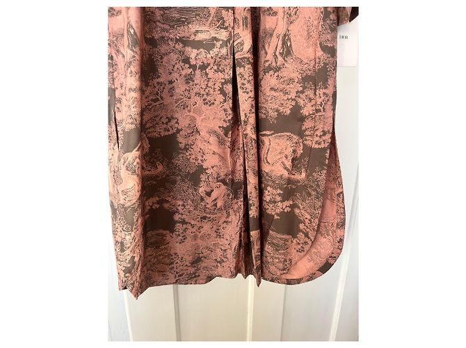 Vestido maxi camisa Dior Riviera rosa algodón seda - vista 9