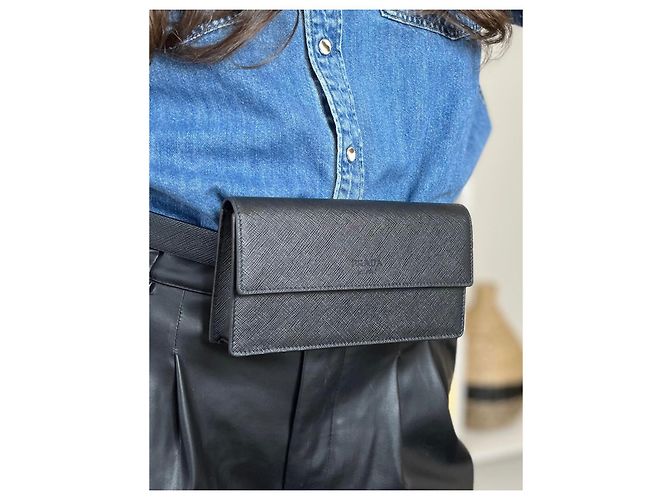 Pochette cintura Prada in pelle Saffiano nera Nero - vista 7