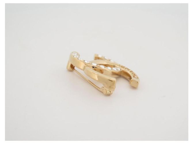 Spilla Chanel in metallo dorato champagne e strass D'oro - vista 2