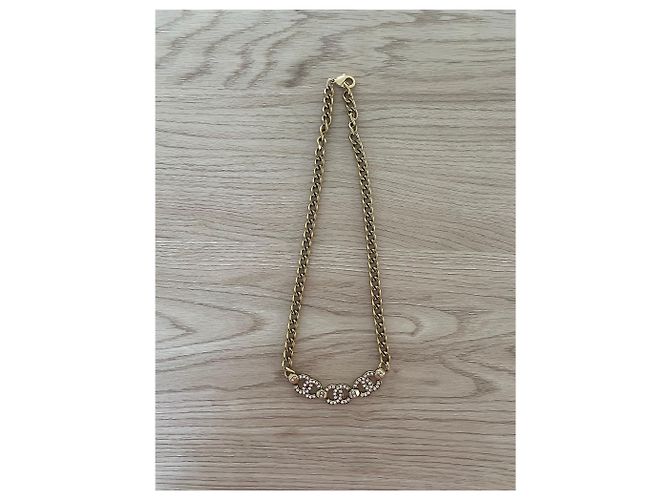 Collar Chanel Gran Cadena de Malla Dorada CC Dorado - vista 3