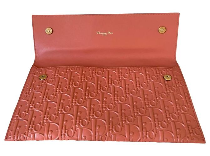 Clutch Dior Oblique in pelle d'agnello rosa - vista 3