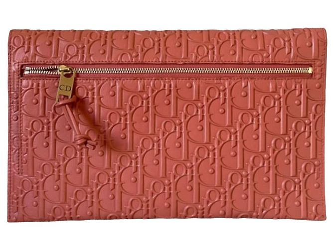Clutch Dior Oblique in pelle d'agnello rosa - vista 4