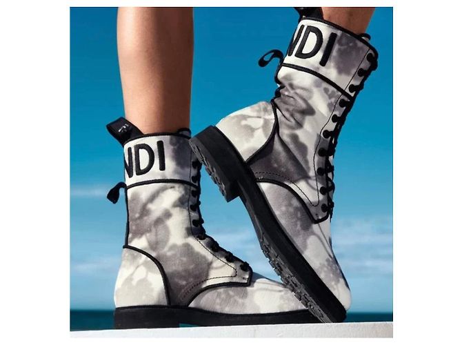 Fendi Tie-Dye Canvas Stiefeletten Weiß 36 - Ansicht 3
