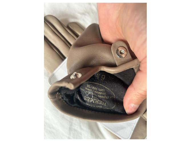 Hermès Lederhandschuhe Grau Taupe Größe 6.5 - Ansicht 3