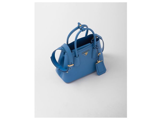 Borsa a mano Prada Mini Double in pelle Saffiano Blu - vista 2