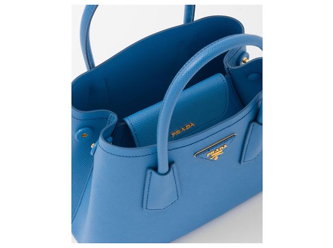 Borsa a mano Prada Mini Double in pelle Saffiano Blu - vista 3