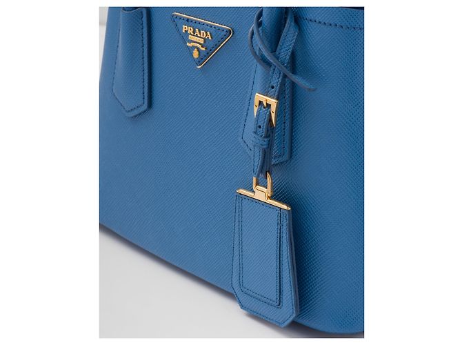 Borsa a mano Prada Mini Double in pelle Saffiano Blu - vista 4