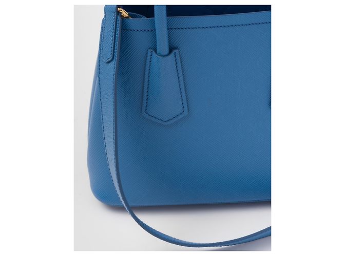 Borsa a mano Prada Mini Double in pelle Saffiano Blu - vista 5
