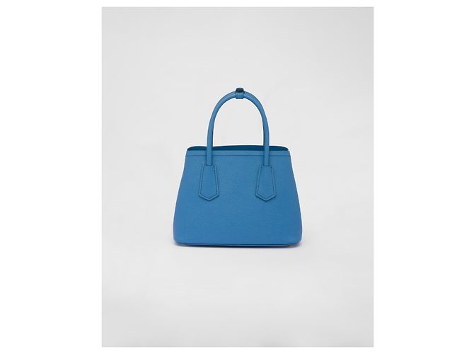 Borsa a mano Prada Mini Double in pelle Saffiano Blu - vista 6
