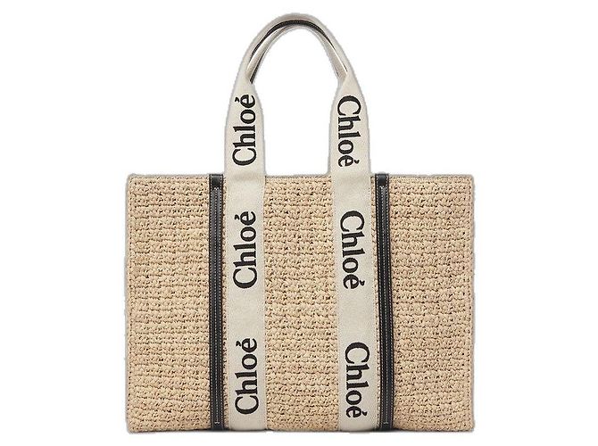 Borsa Tote in Rafia Woody Grande di Chloé Beige - vista 2