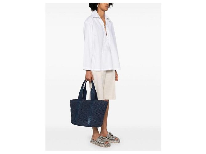Borsa tote media Woody blu Chloé Blu navy - vista 5