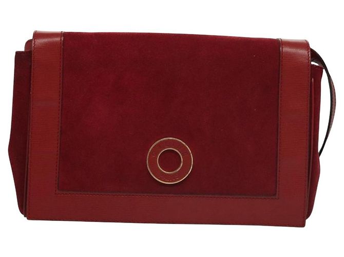 Céline Bolsa de Ombro CELINE em Couro Suede Vermelho Dourado Auth bs23556 - vista 2