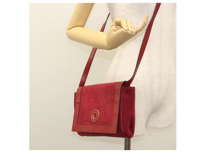 Céline Bolsa de Ombro CELINE em Couro Suede Vermelho Dourado Auth bs23556 - vista 21