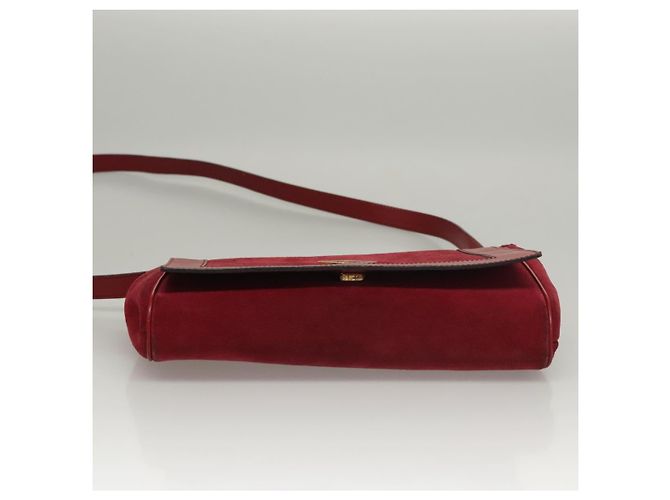 Céline Bolsa de Ombro CELINE em Couro Suede Vermelho Dourado Auth bs23556 - vista 9