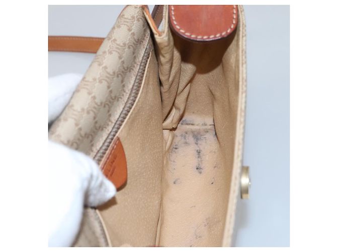 Céline Borsa a Spalla in Tela Macadam CELINE Beige Oro Auth 116806 D'oro - vista 17