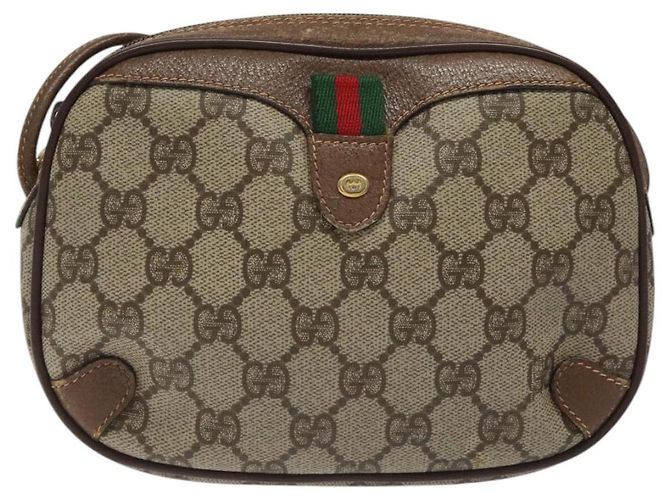 GUCCI GG Supreme Web Borsa Sherry Linea PVC Beige Oro 156 02 066 Auth BA802 D'oro - vista 2