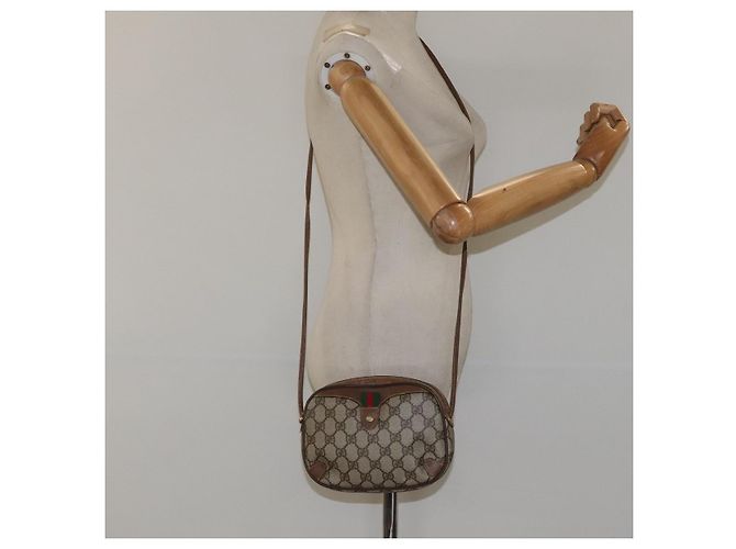 GUCCI GG Supreme Web Borsa Sherry Linea PVC Beige Oro 156 02 066 Auth BA802 D'oro - vista 21
