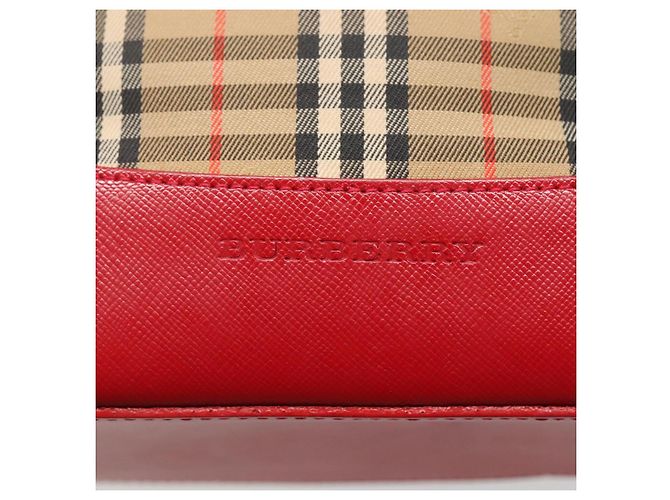 Borsa a spalla Burberry Nova Check in tela beige rossa oro Auth BD1088 Rosso D'oro - vista 14