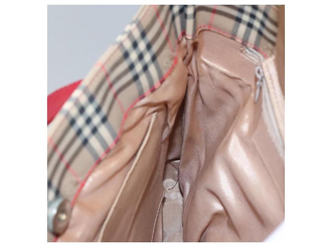 Borsa a spalla Burberry Nova Check in tela beige rossa oro Auth BD1088 Rosso D'oro - vista 18