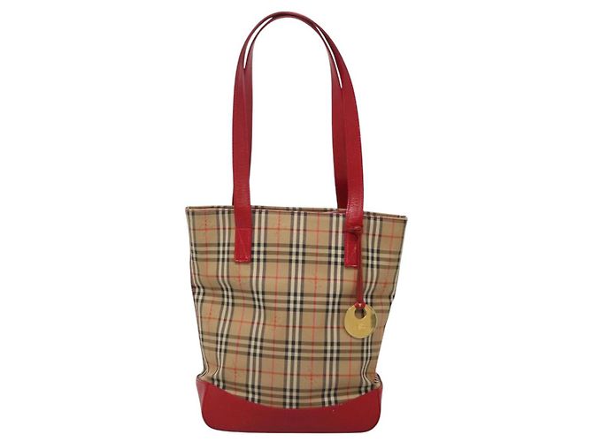 Borsa a spalla Burberry Nova Check in tela beige rossa oro Auth BD1088 Rosso D'oro - vista 2