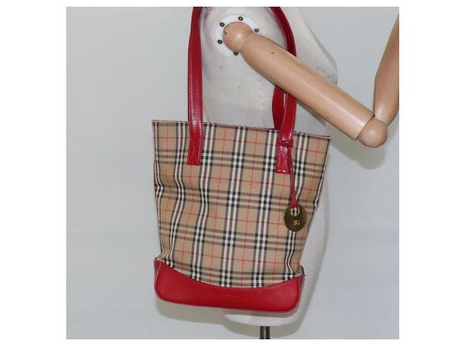 Borsa a spalla Burberry Nova Check in tela beige rossa oro Auth BD1088 Rosso D'oro - vista 22