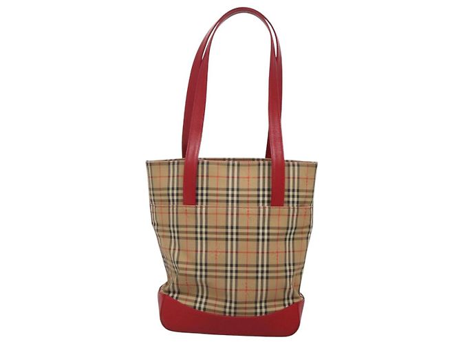 Borsa a spalla Burberry Nova Check in tela beige rossa oro Auth BD1088 Rosso D'oro - vista 3