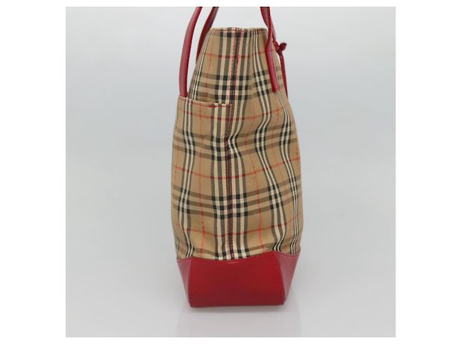 Borsa a spalla Burberry Nova Check in tela beige rossa oro Auth BD1088 Rosso D'oro - vista 4