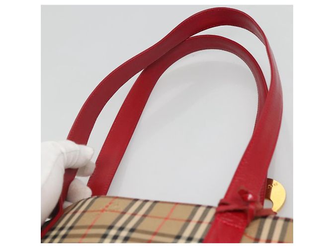 Borsa a spalla Burberry Nova Check in tela beige rossa oro Auth BD1088 Rosso D'oro - vista 8