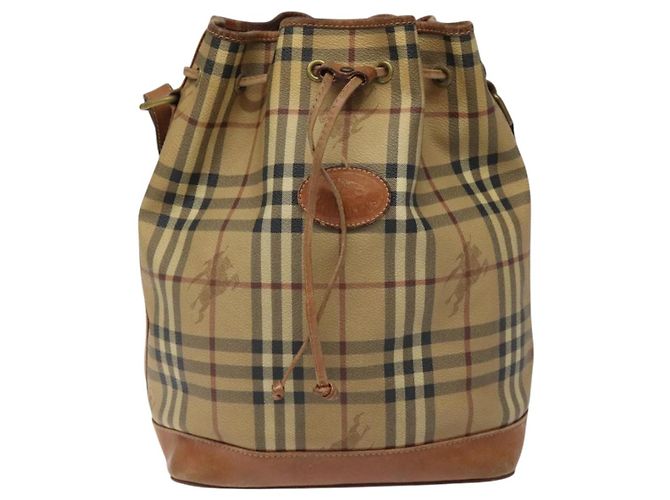 Autre Marque Burberrys Nova Check Schultertasche aus PVC Leder Beige Braun Gold Auth EC731 Golden - Ansicht 2