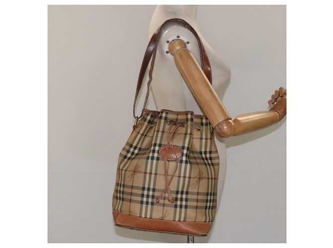 Autre Marque Burberrys Nova Check Schultertasche aus PVC Leder Beige Braun Gold Auth EC731 Golden - Ansicht 23