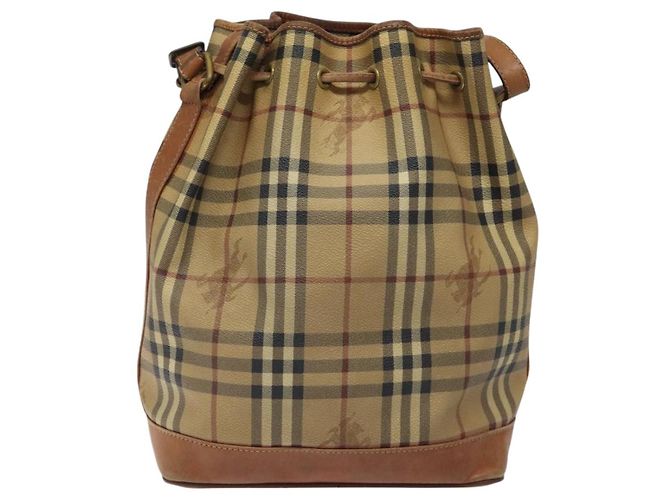 Autre Marque Burberrys Nova Check Schultertasche aus PVC Leder Beige Braun Gold Auth EC731 Golden - Ansicht 3