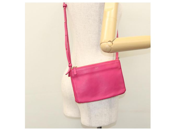 Céline Borsa Trio CELINE Borsa a Spalla Pelle Rosa Oro Auth mr1159 D'oro - vista 27