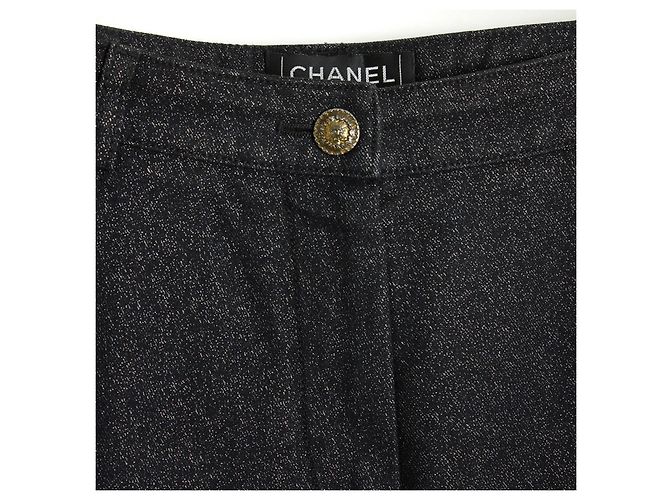 Chanel 2005 Jean FR38 Pantalones de Denim Negros Brillantes UK10 US28 - vista 3