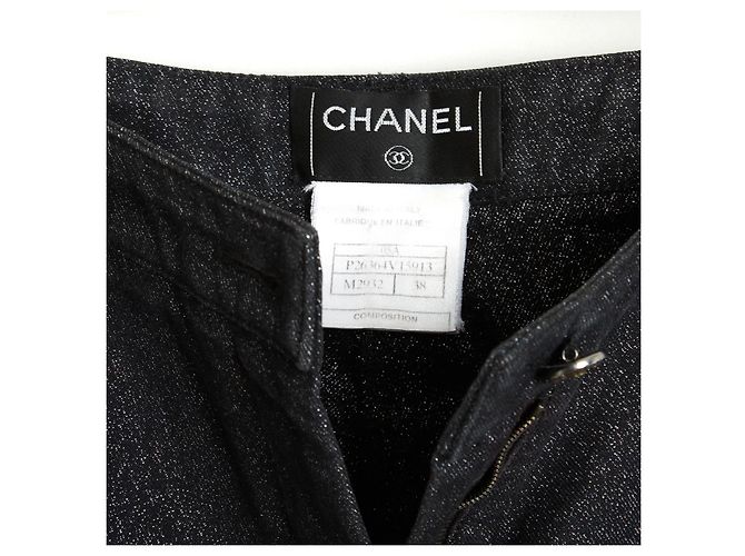 Chanel 2005 Jean FR38 Pantalones de Denim Negros Brillantes UK10 US28 - vista 4