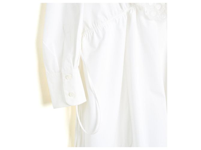Chloé 2018 Abito Plastron FR40 Camicia in popeline con volant UK12 US10 Chloe Bianco - vista 2