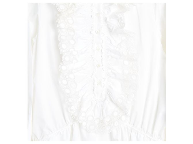 Chloé 2018 Abito Plastron FR40 Camicia in popeline con volant UK12 US10 Chloe Bianco - vista 3